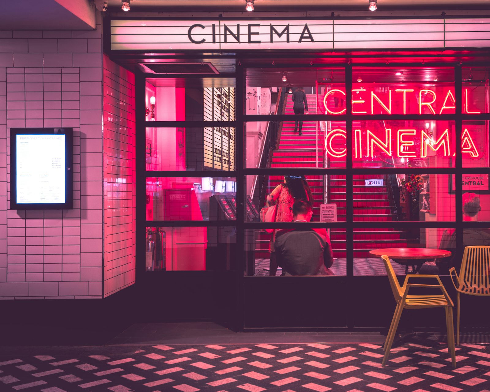 Cinema auditorium with golden lighting